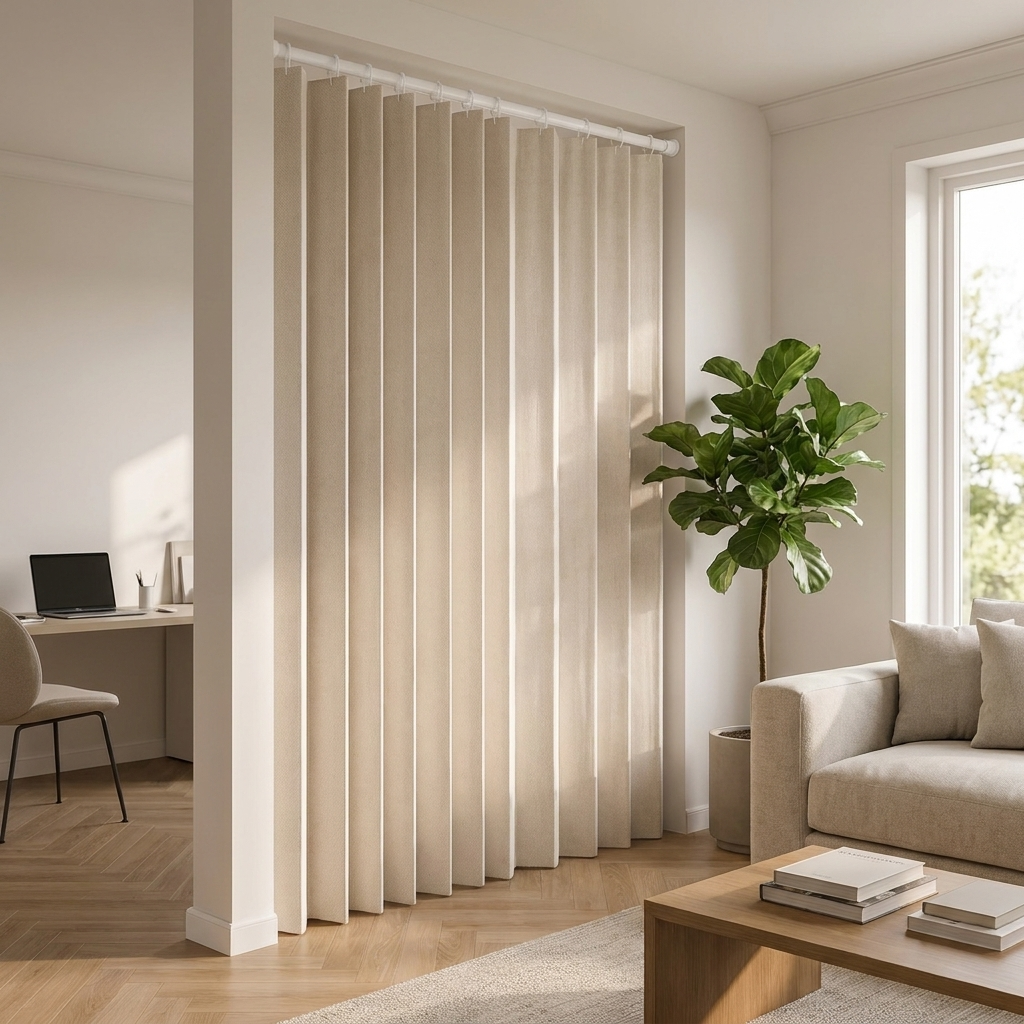 Folding Roman Blind as Room Divider – No Drilling Required