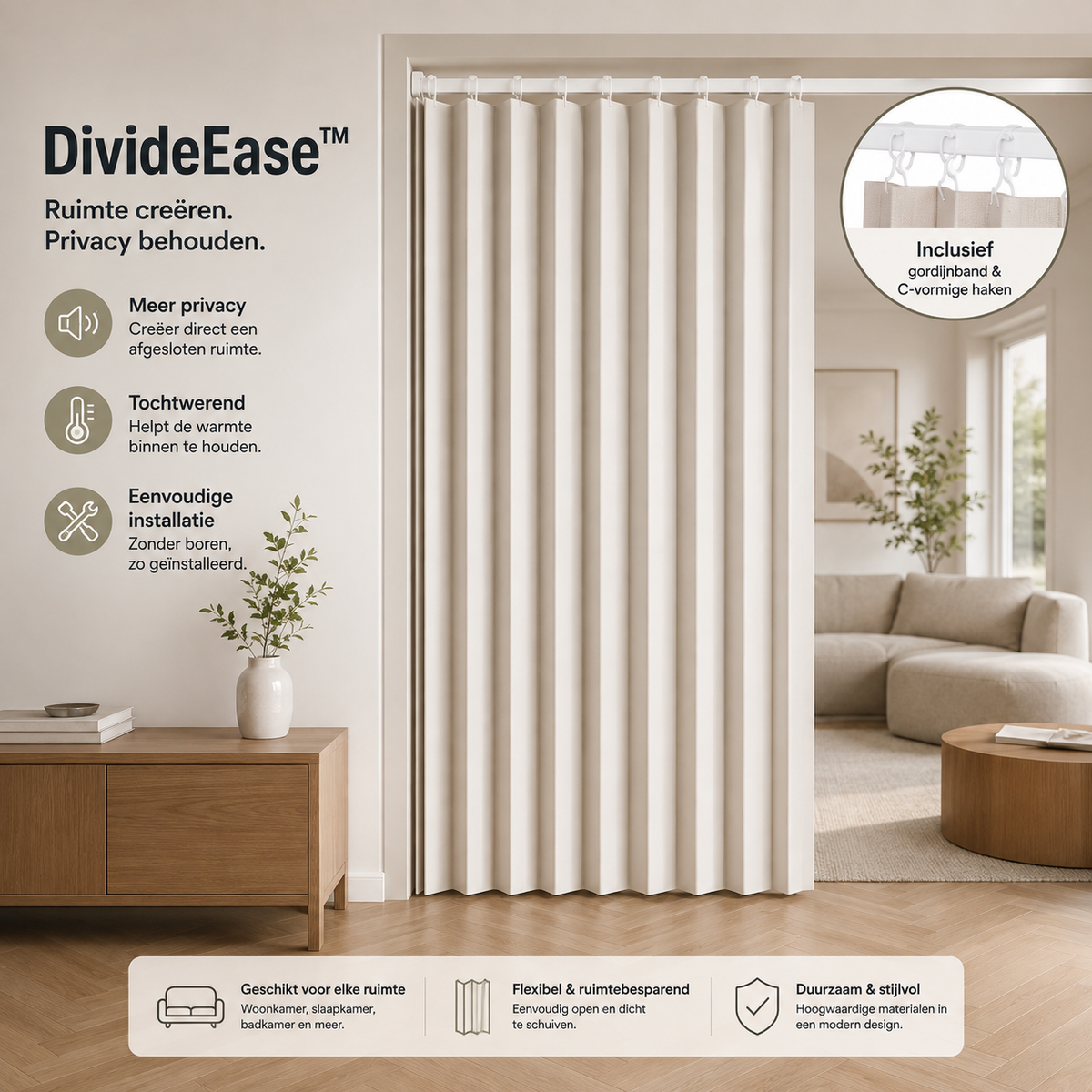 Folding Roman Blind as Room Divider – No Drilling Required