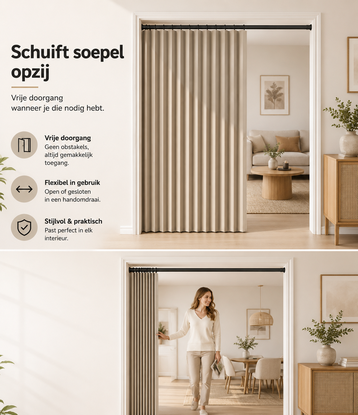 Folding Roman Blind as Room Divider – No Drilling Required