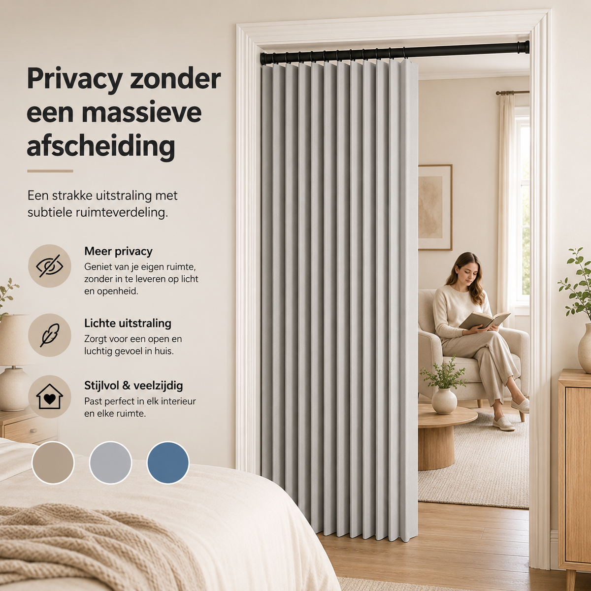 Folding Roman Blind as Room Divider – No Drilling Required
