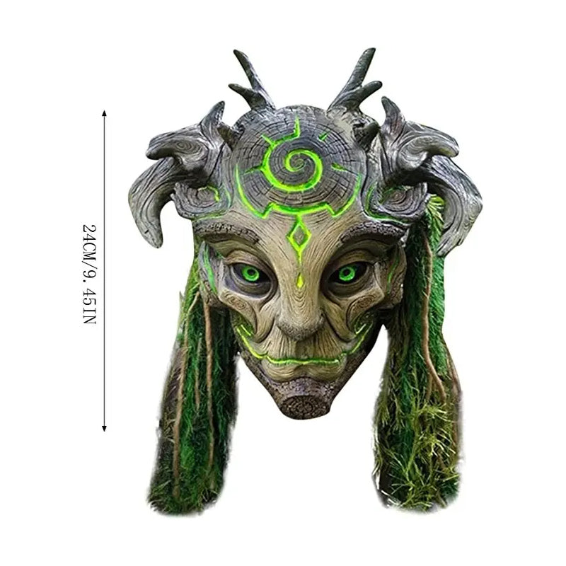 Forest Spirit Halloween Mask with Glowing Green Eyes