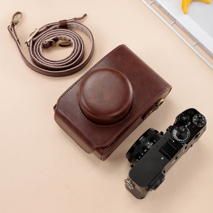 Full Body Leather Camera Case Bag with Strap for FUJIFILM X100VI (Coffee)