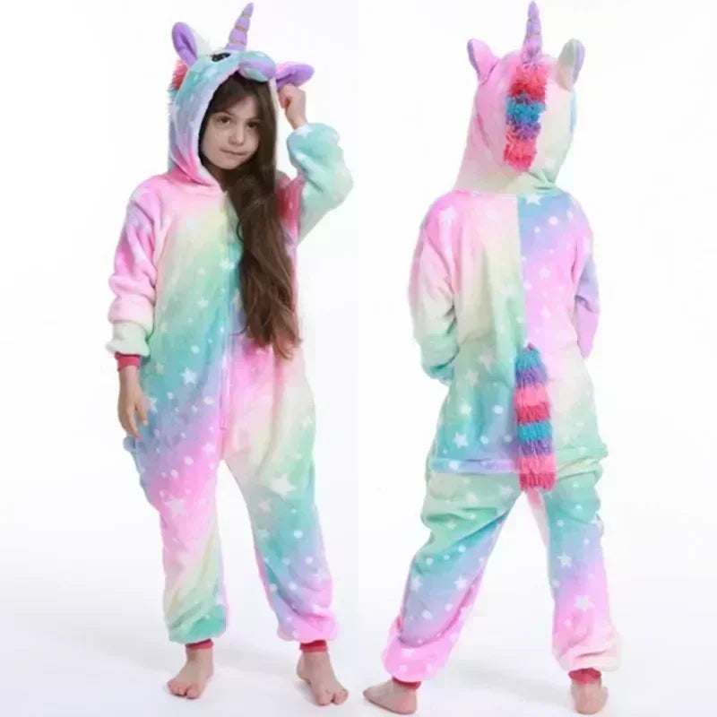 Girls' Unicorn Fleece Onesie Pyjamas – Cute Pyjamas with Horn and Ears