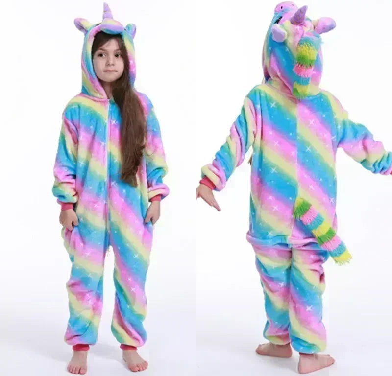 Girls' Unicorn Fleece Onesie Pyjamas – Cute Pyjamas with Horn and Ears