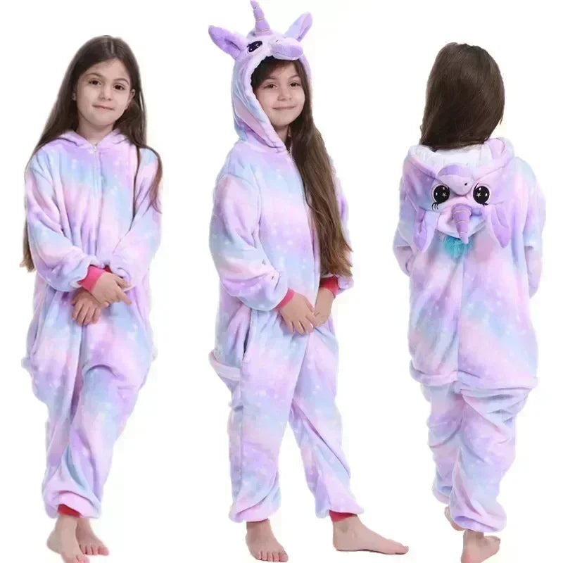 Girls' Unicorn Fleece Onesie Pyjamas – Cute Pyjamas with Horn and Ears