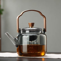 Glass Teapot with Wooden Handle – Elegant Design for Tea Drinking
