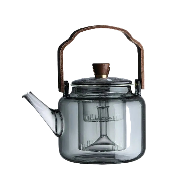 Glass Teapot with Wooden Handle – Elegant Design for Tea Drinking