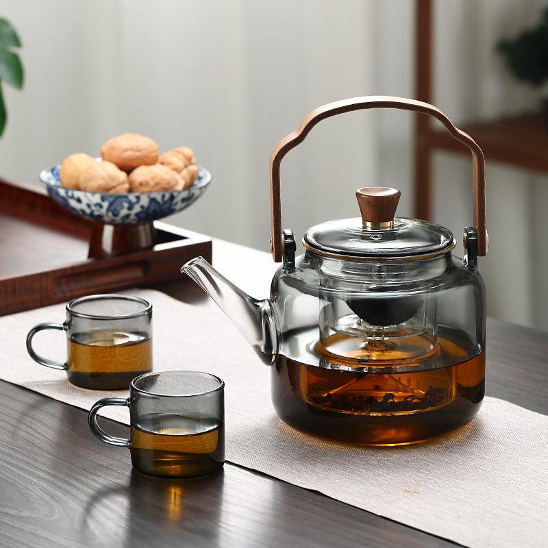 Glass Teapot with Wooden Handle – Elegant Design for Tea Drinking