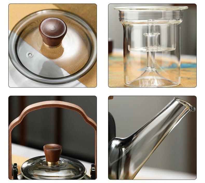 Glass Teapot with Wooden Handle – Elegant Design for Tea Drinking