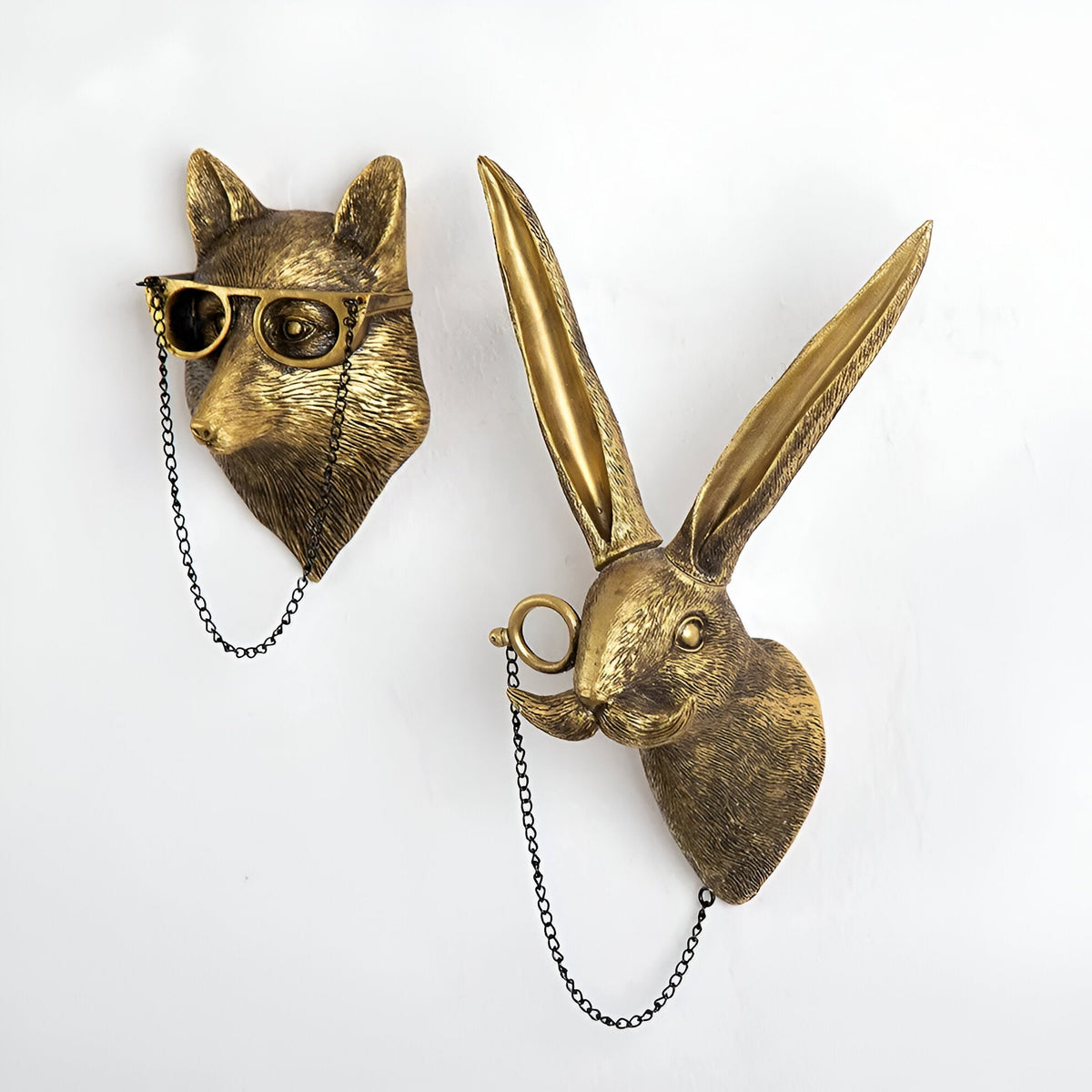 Gold Animal Head Wall Hook for Keys and Coats - Resin Decoration