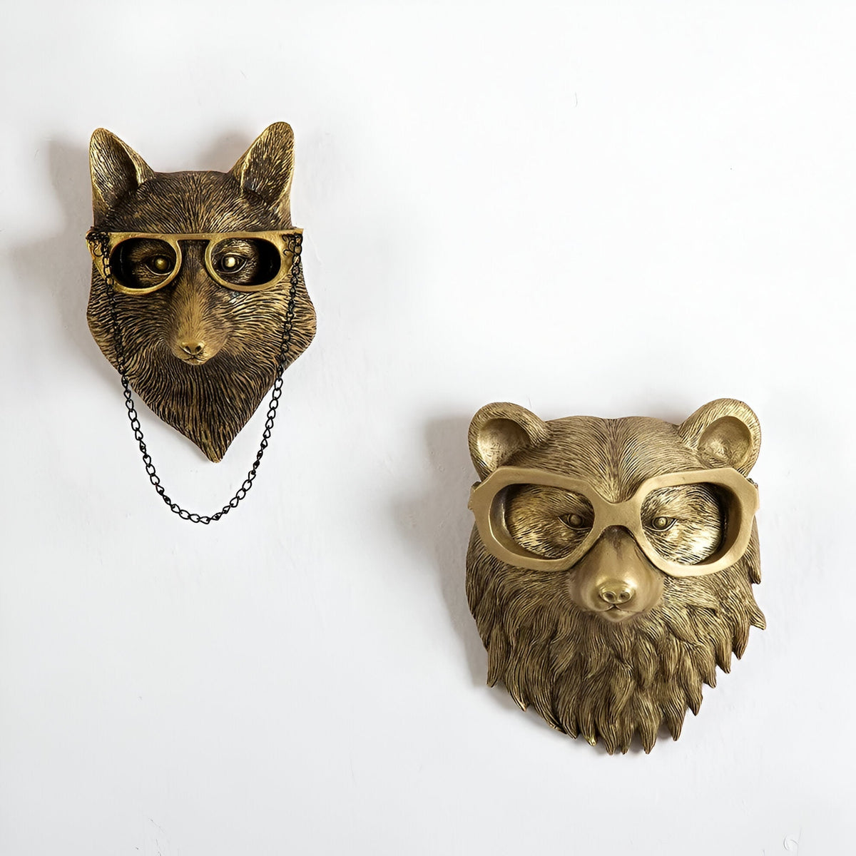 Gold Animal Head Wall Hook for Keys and Coats - Resin Decoration