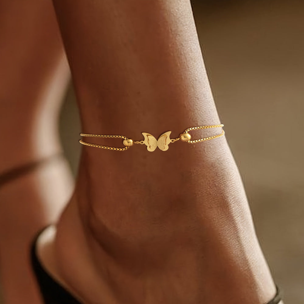 Gold Anklet with Butterfly Charm – 18K Gold Plated Stainless Steel, Perfect for Everyday Wear