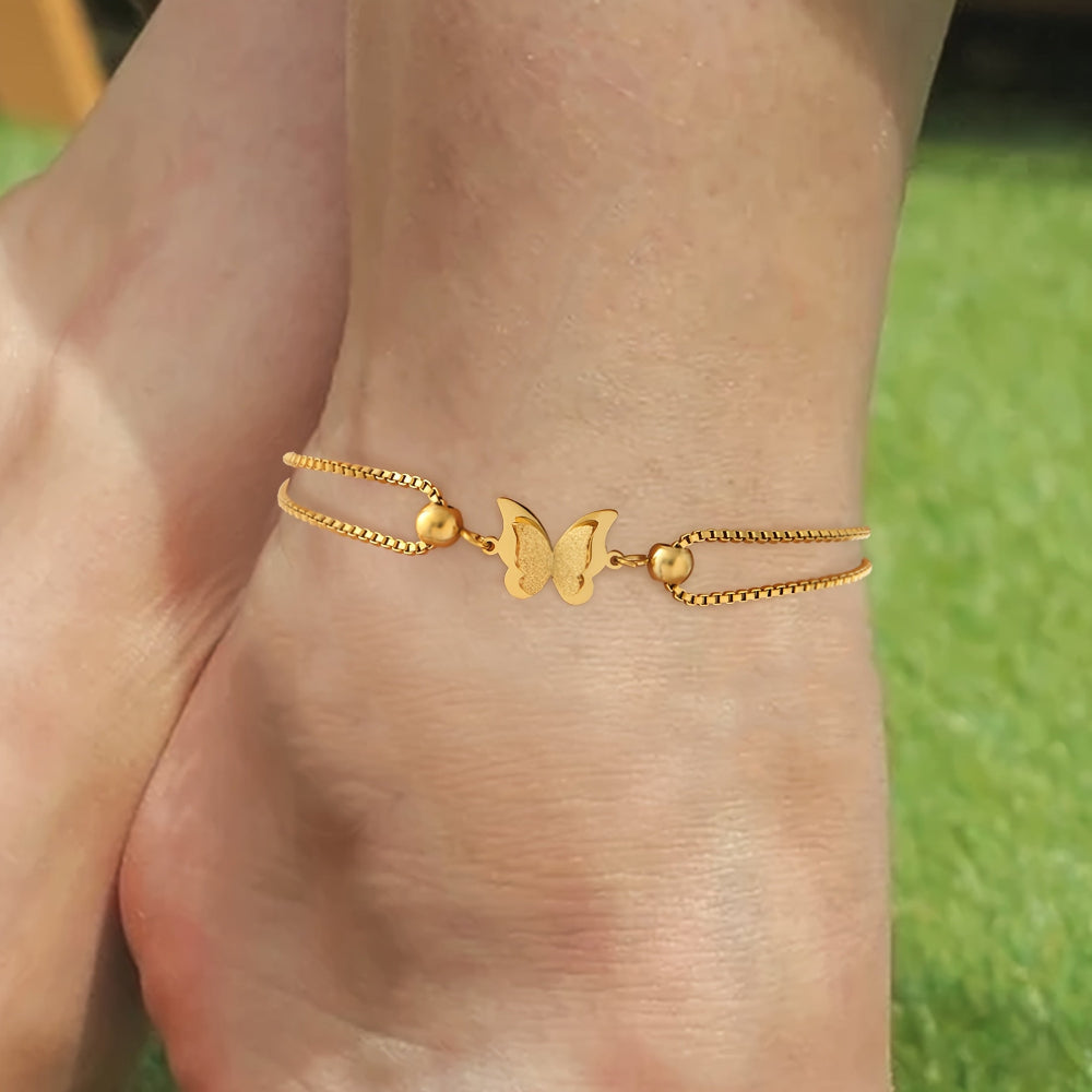 Gold Anklet with Butterfly Charm – 18K Gold Plated Stainless Steel, Perfect for Everyday Wear