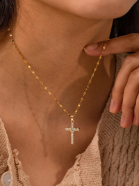 Gold Cross Necklace with Cubic Zirconia Stones