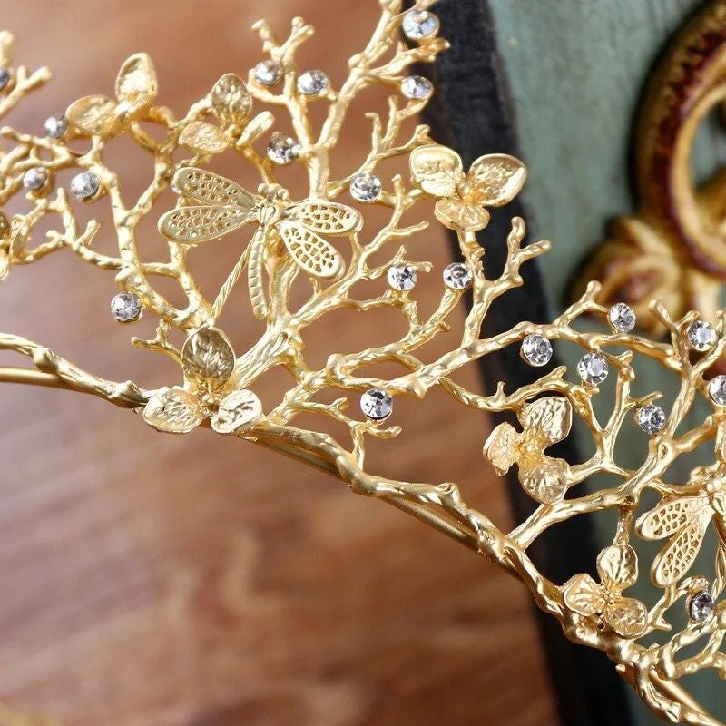 Gold Woodland Gatherer Crown with Dragonflies