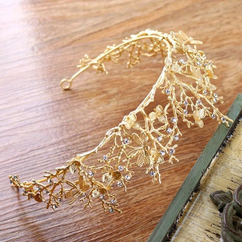 Gold Woodland Gatherer Crown with Dragonflies