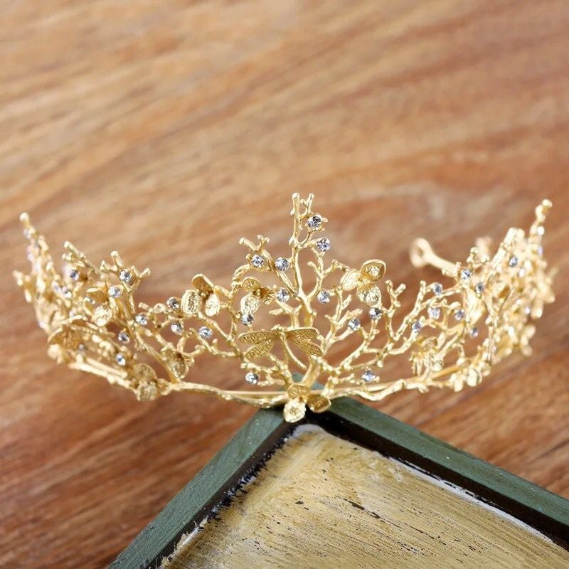 Gold Woodland Gatherer Crown with Dragonflies