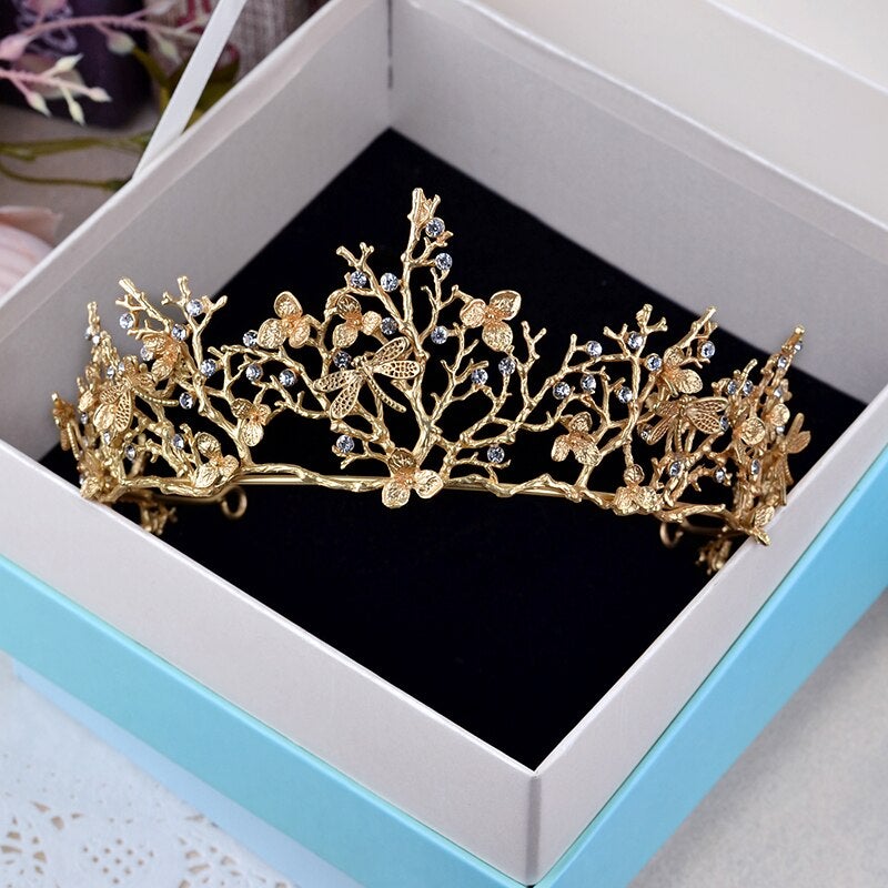 Gold Woodland Gatherer Crown with Dragonflies