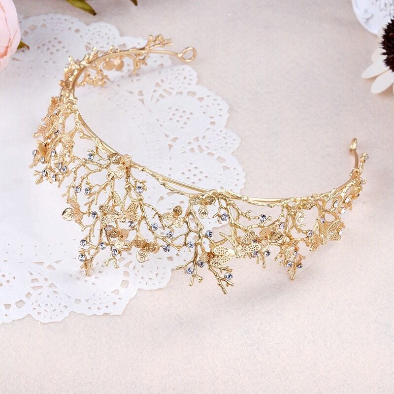 Gold Woodland Gatherer Crown with Dragonflies