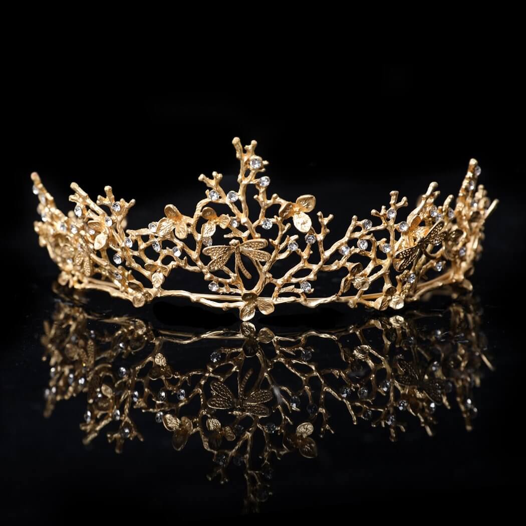 Gold Woodland Gatherer Crown with Dragonflies