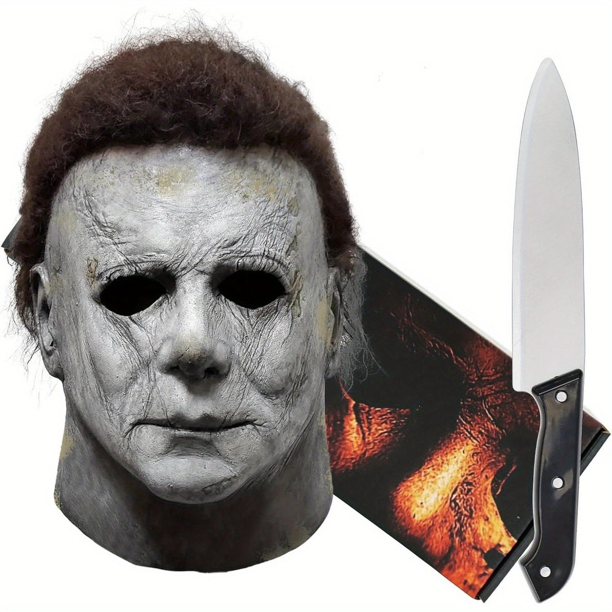 Halloween Horror Mask with Knife Set - Realistic Costume for Adults