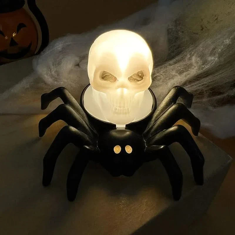 Halloween LED Skull & Spider Lamp – Spooky Home Decor