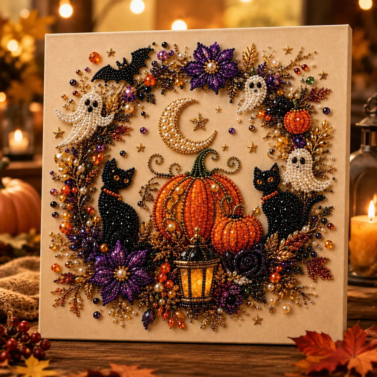Halloween Pearl-Like Bead Craft Kit, Cozy DIY Wall Art