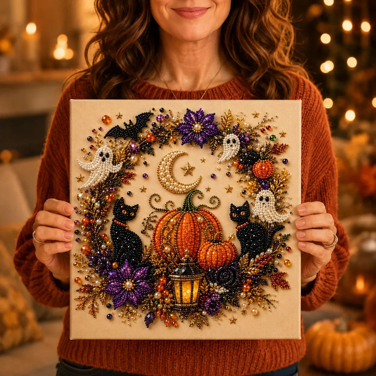 Halloween Pearl-Like Bead Craft Kit, Cozy DIY Wall Art