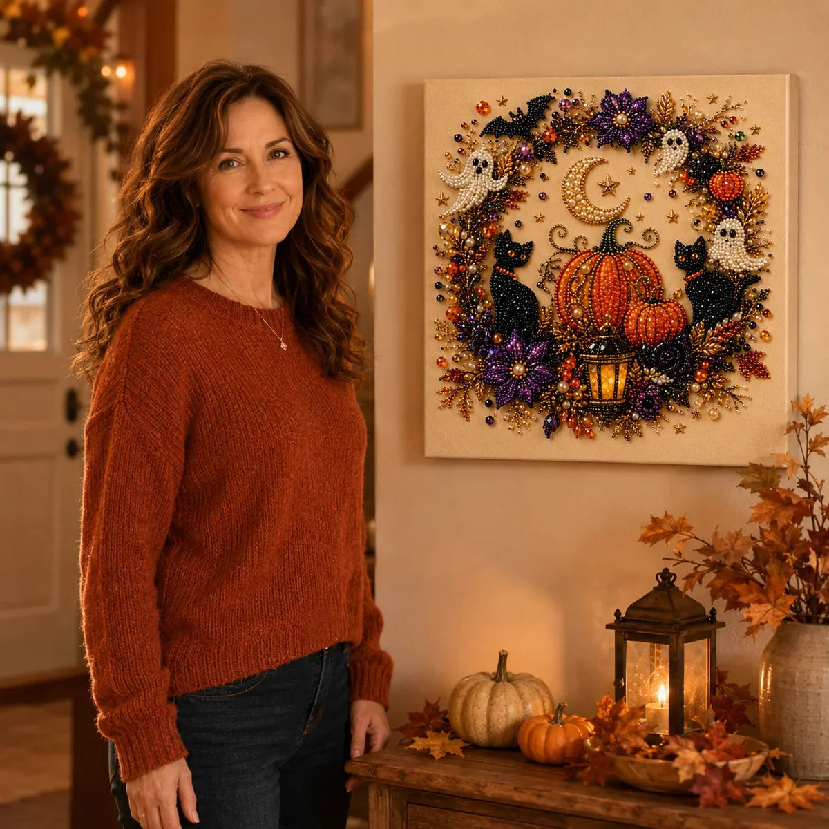 Halloween Pearl-Like Bead Craft Kit, Cozy DIY Wall Art