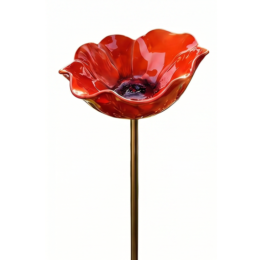 Hand-Formed Poppy Bird Bath Garden Stake