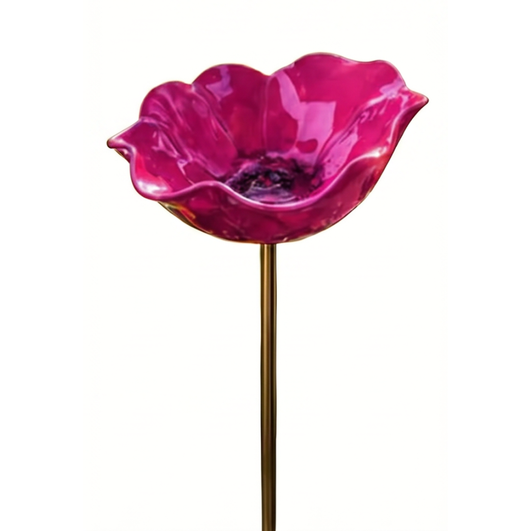 Hand-Formed Poppy Bird Bath Garden Stake