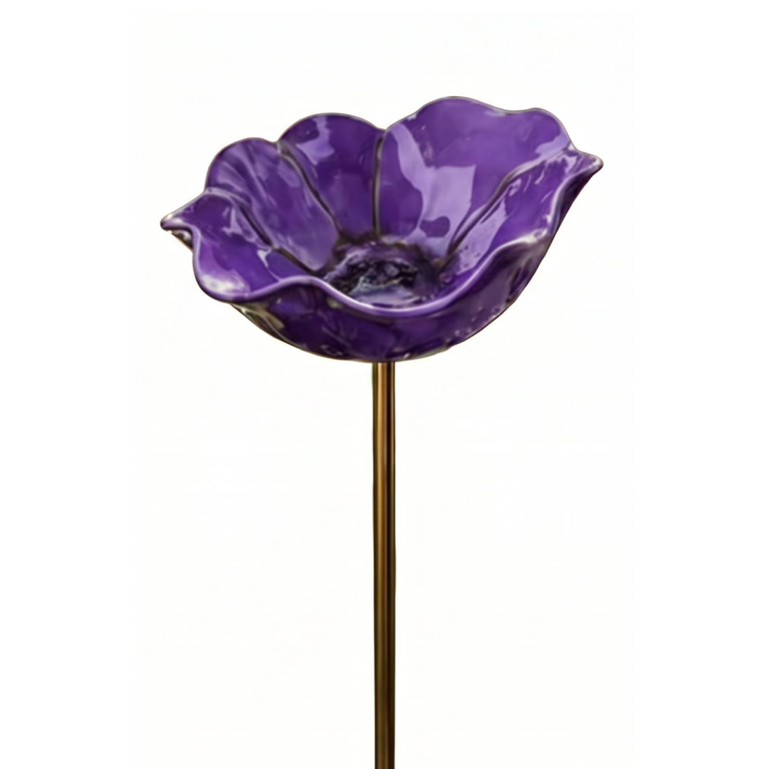 Hand-Formed Poppy Bird Bath Garden Stake