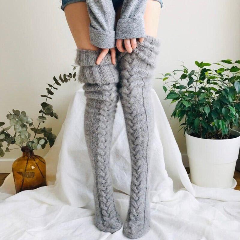 Hand-Knitted Knee-High Socks for Women - Soft and Warm