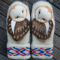 Hand-Knitted Wool Nordic Mittens with Owls