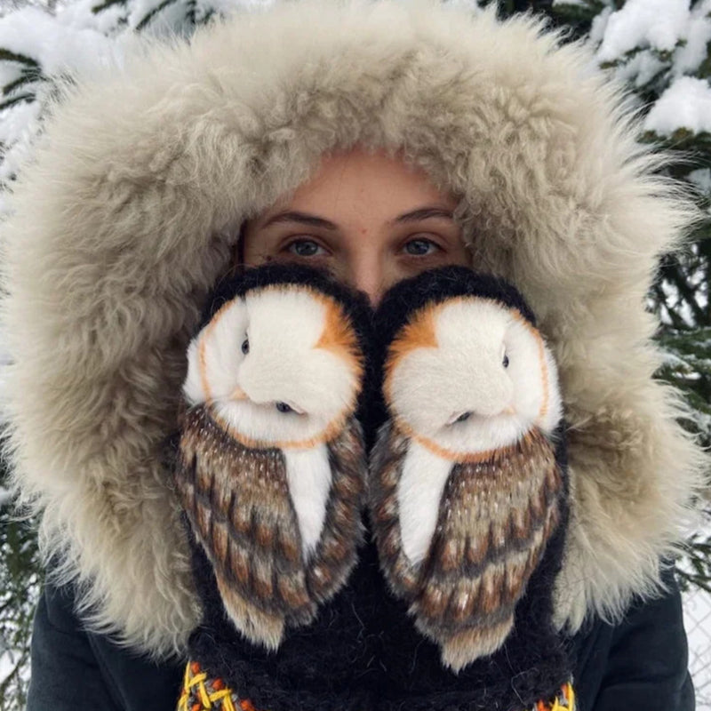 Hand-Knitted Wool Nordic Mittens with Owls