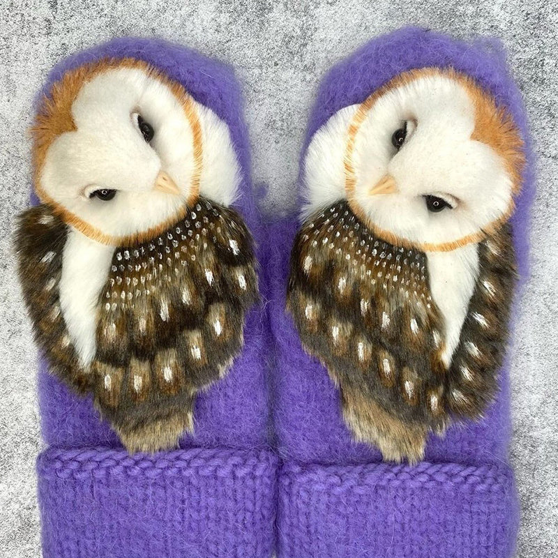 Hand-Knitted Wool Nordic Mittens with Owls