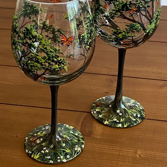 Hand-Painted Four Seasons Tree Wine Glasses