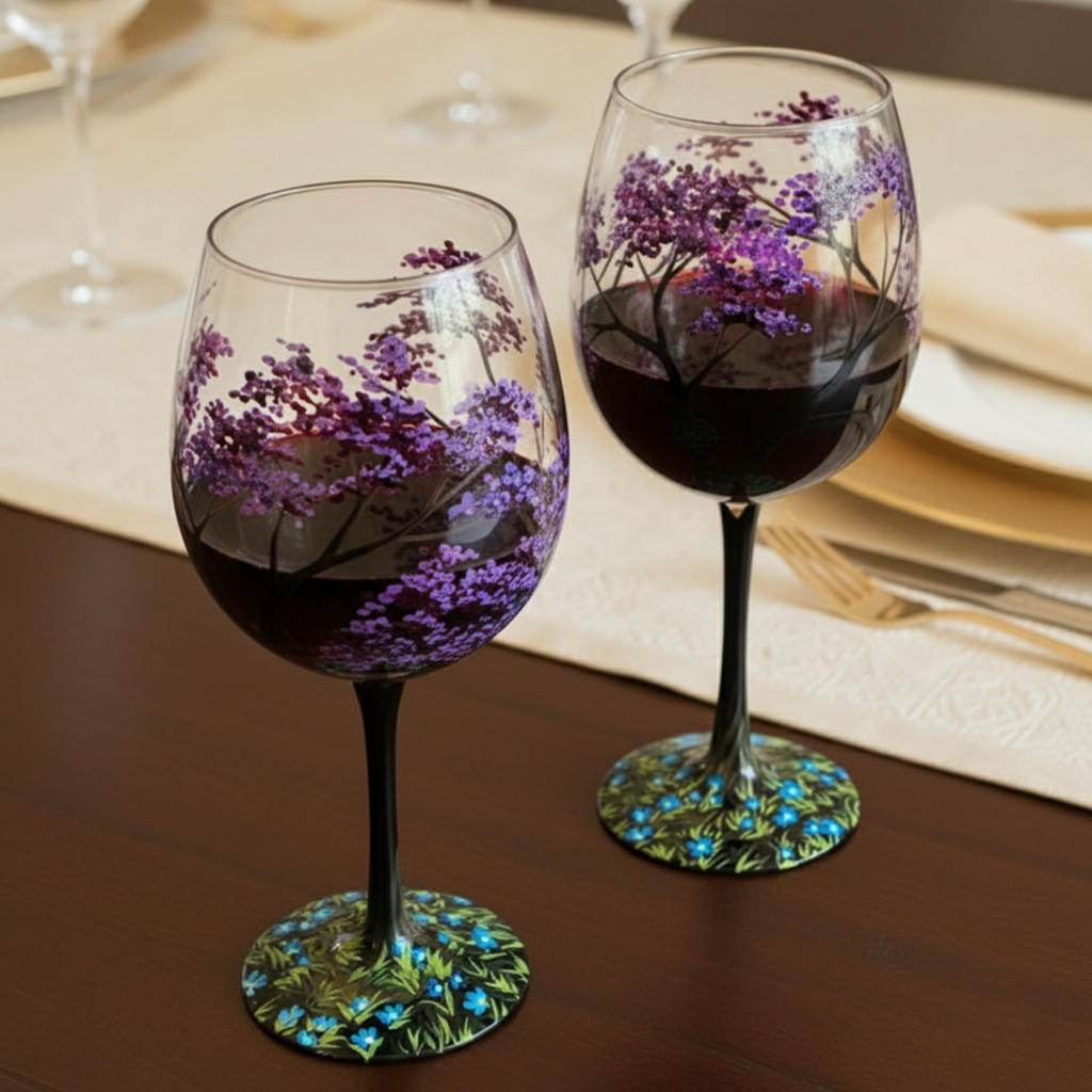 Hand-Painted Four Seasons Tree Wine Glasses