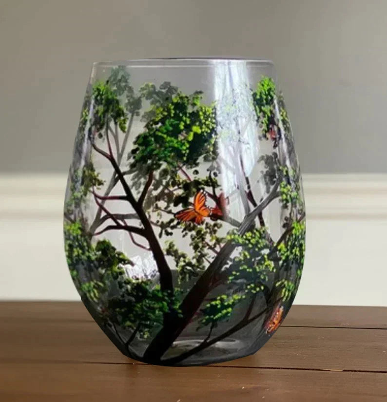 Hand-Painted Four Seasons Tree Wine Glasses