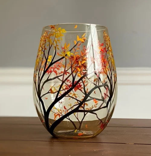 Hand-Painted Four Seasons Tree Wine Glasses