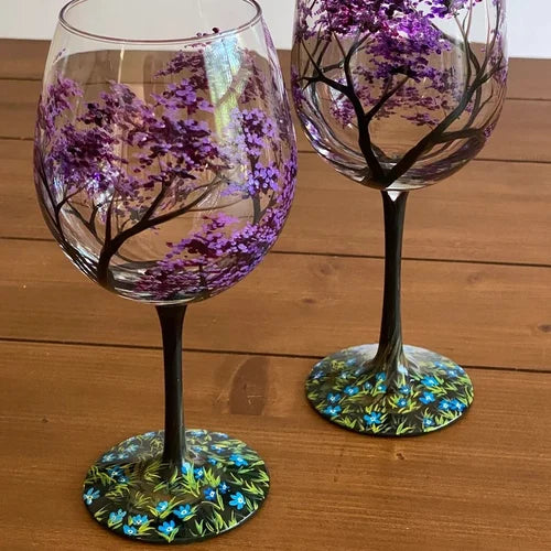 Hand-Painted Four Seasons Tree Wine Glasses