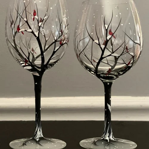 Hand-Painted Four Seasons Tree Wine Glasses