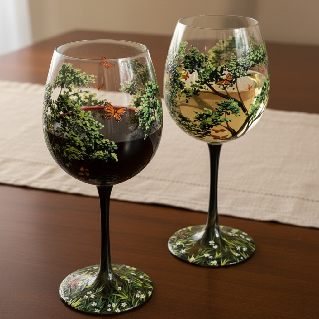 Hand-Painted Four Seasons Tree Wine Glasses