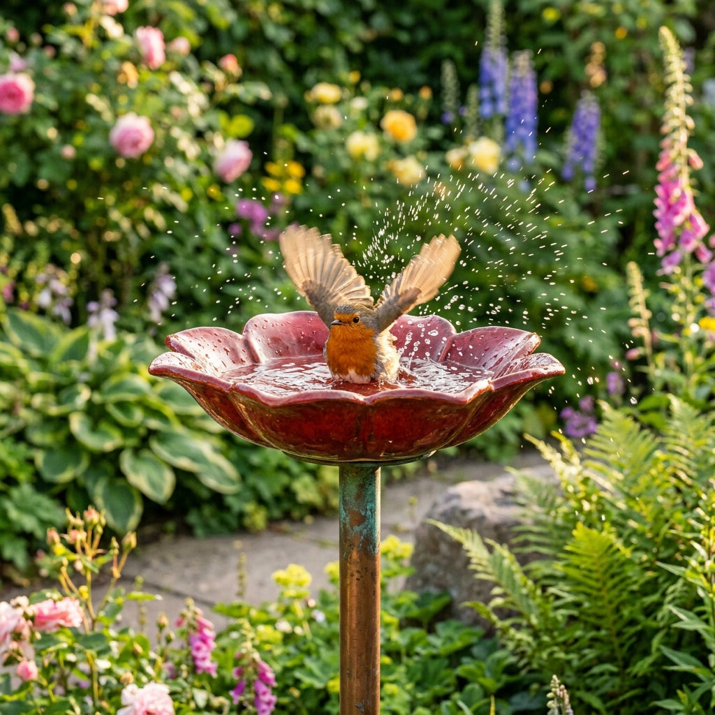 Handcrafted Floral Bird Bath