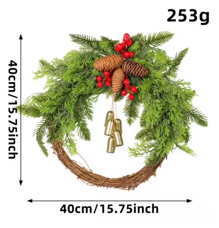 Handmade Boho Winter Wreath with Bells, Pinecones and Berries | Indoor/Outdoor