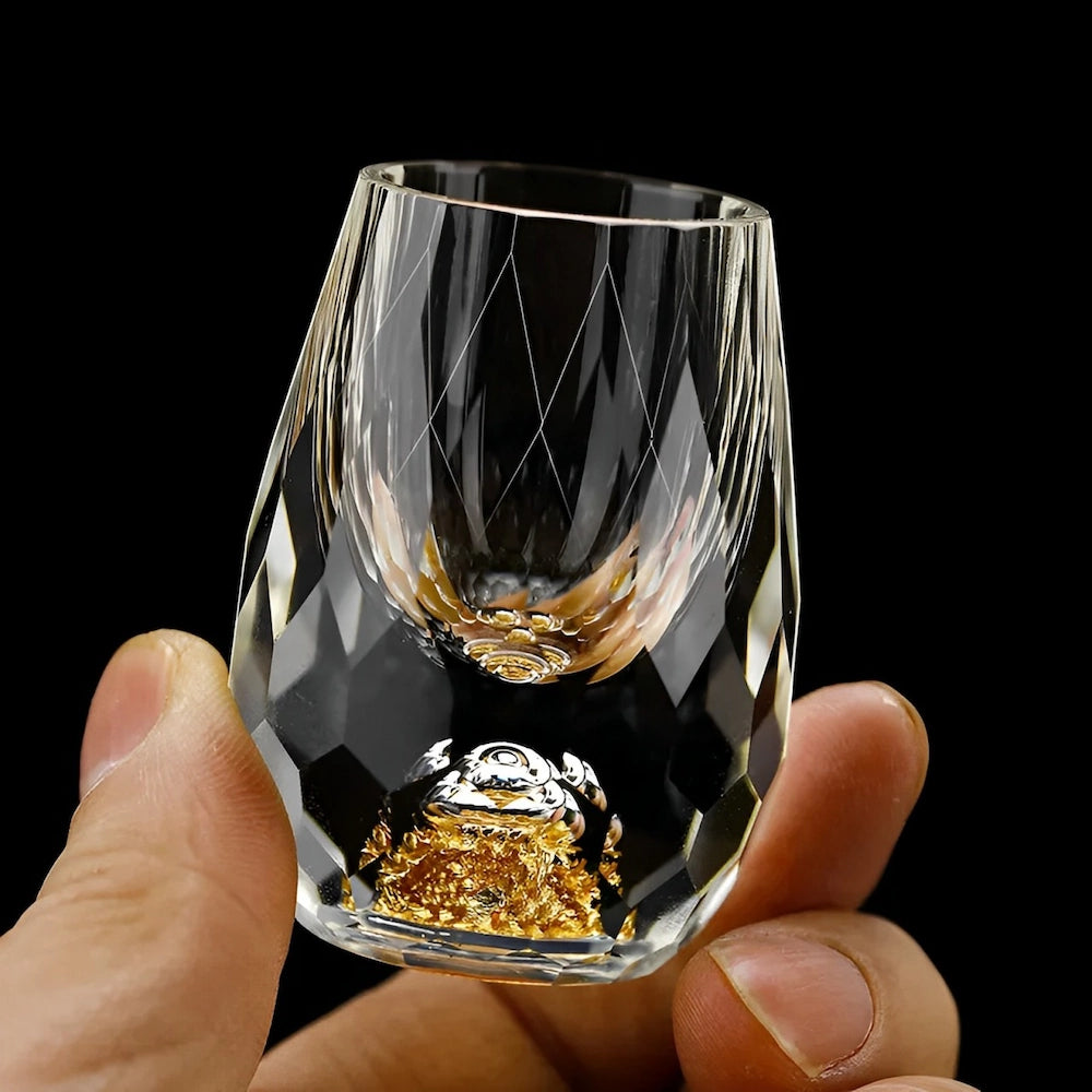 Handmade Crystal Whisky Glasses with Gold Flakes – Pack of 2
