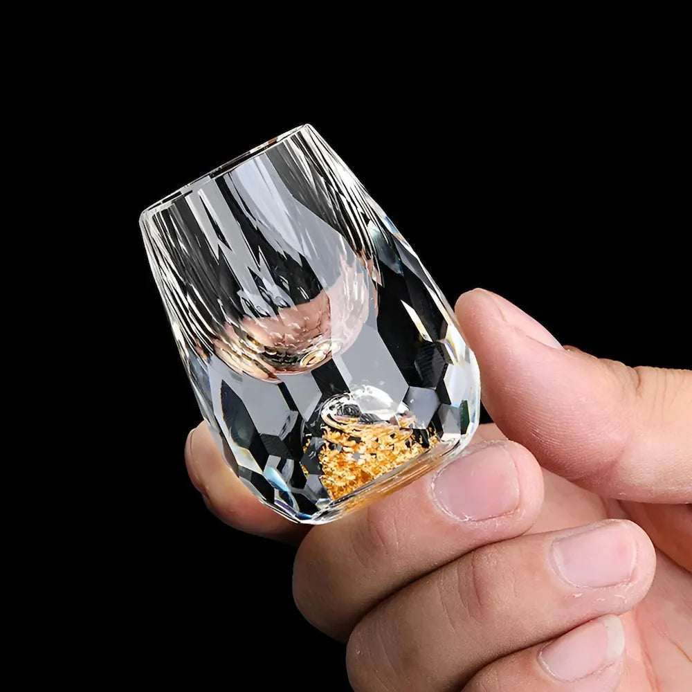 Handmade Crystal Whisky Glasses with Gold Flakes – Pack of 2