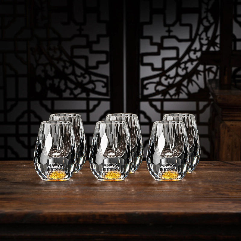 Handmade Crystal Whisky Glasses with Gold Flakes – Pack of 2