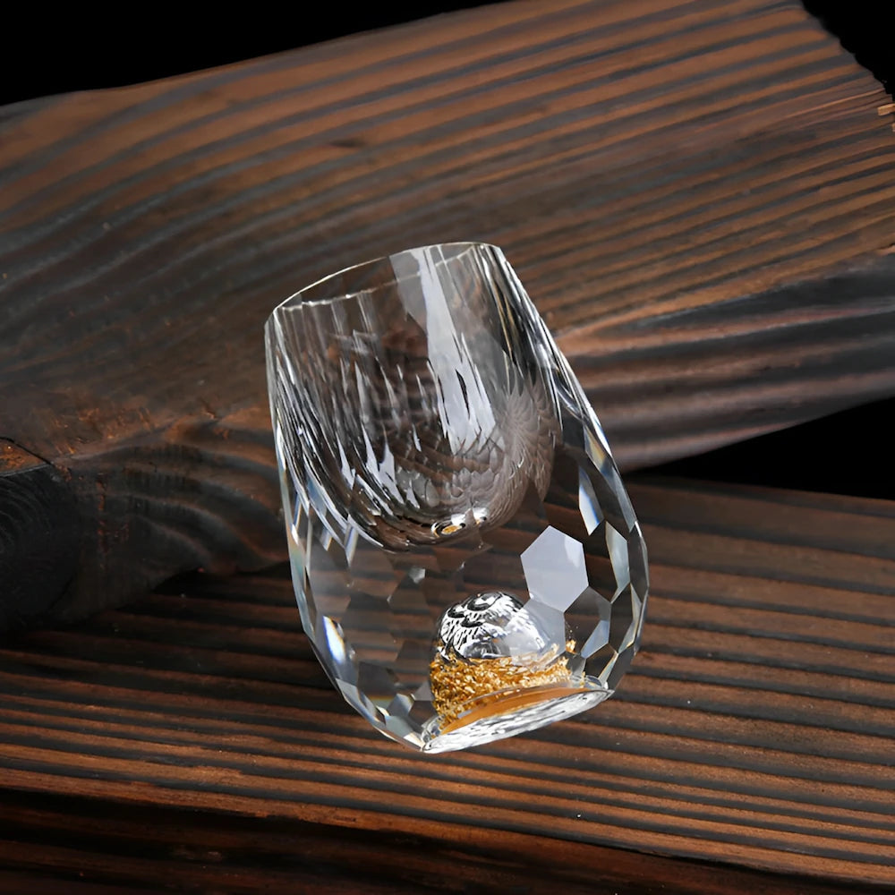 Handmade Crystal Whisky Glasses with Gold Flakes – Pack of 2