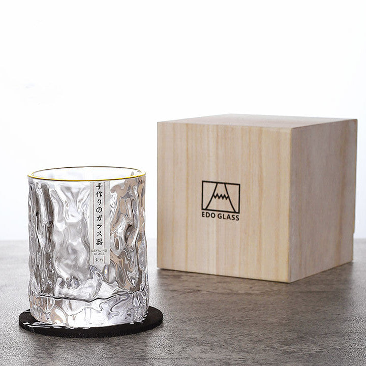 Handmade Edo Kiriko Whisky Glass in Wooden Gift Box